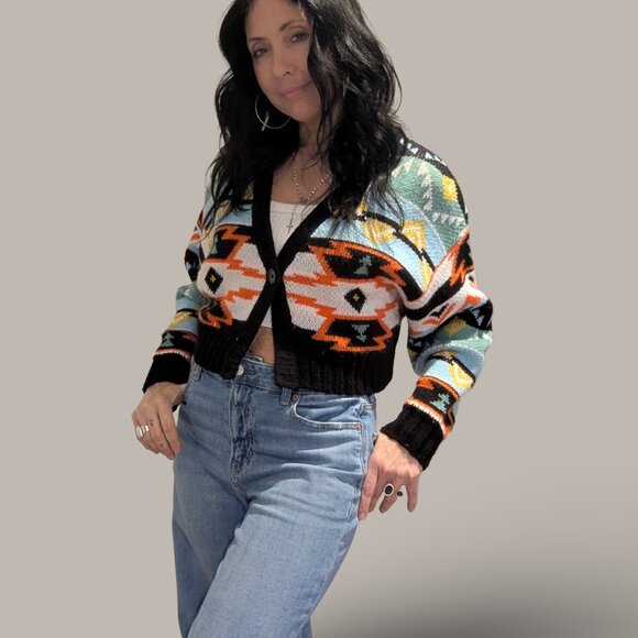 H&M Divided Jacquard Knit Aztec Cropped Cardigan Sweater - XXS - Picture 3 of 6